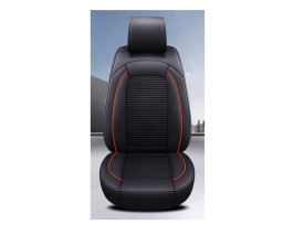 Set huse auto scaune universale de lux din piele cu textil, negru cu cusaturi rosii pentru scaunele fata si spate - Img 7