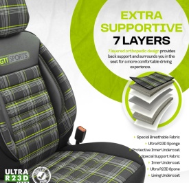 Set huse auto scaune universale Otom Luxury, GTI SPORTS Design, material textil cu piele ecologica, culoare negru cu cusaturi verzi - Img 8