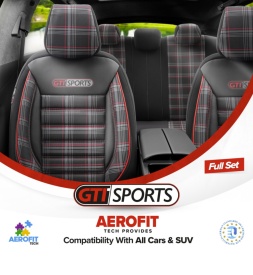 Set huse auto scaune universale Otom Luxury, GTI SPORTS Design, material textil cu piele ecologica, culoare negru cu cusaturi rosii - Img 6