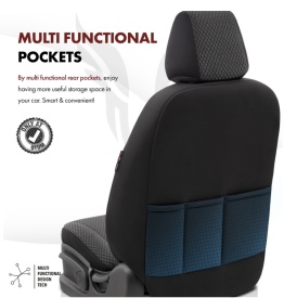 Set huse auto scaune universale Otom Luxury, Toro Sport Design, material textil cu piele ecologica, culoare negru cu cusaturi rosii - Img 8