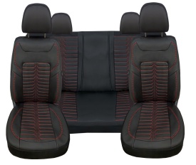 Set huse scaune auto compatibil BMW seria 3 E90 2005-2012, fata-spate, piele ecologica negru cu cusatura rosie - Img 2