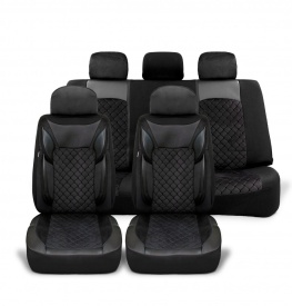 Set huse scaune auto compatibil Renault Fluence 2009-2016, fata-spate, Piele ecologica cu velur, Negru - Img 2
