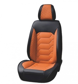 Set huse scaune auto compatibil SKODA Fabia II 2007-2014, fata-spate, Piele ecologica, Negru cu portocaliu - Img 2