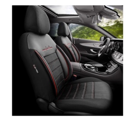 Set huse scaune auto compatibil Suzuki Grand Vitara 2005-2015, fata-spate,Otom Luxury, Comfort Line material textil cu piele ecologica, culoare negru cu cusaturi rosii - Img 4