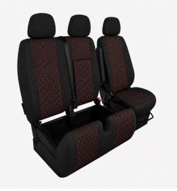 Set huse scaune auto compatibile Mercedes Sprinter 2006-2017 2+1, material textil, negru cusatura rosie - Img 3