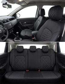 Set huse scaune auto, dedicate Dacia Duster II 2018-2023, piele ecologica cu imatie de alcantara, negru, Lichidare de stoc - Img 2