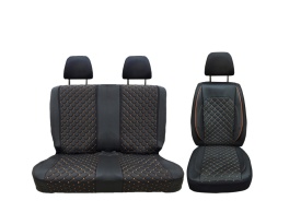 Set huse scaune auto, dedicate IVECO Daily 2014->, 2+1 fata, piele ecologica neagra si cusatura maro in romb - Img 2