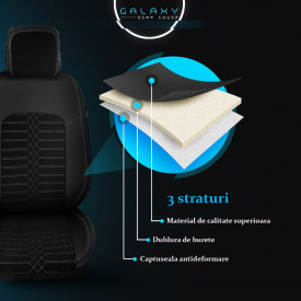 Set huse scaune auto GALAXY, universale, fata-spate, piele ecologica cu textil, negru cu gri - Img 2