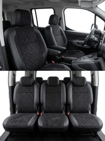 Set huse scaune auto pentru Toyota Proace City 2019->, 3 scaune individuale spate, piele ecologica cu imitatie de alcantara, negru, Lichidare stoc! - Img 2