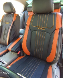 Set huse scaune auto piele ecologica negru cu galben, universale, fata-spate - Img 6