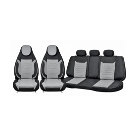 Set huse scaune auto premium universale, fata-spate, piele ecologica si alcantara, model C509, culoare negru cu gri - Img 4