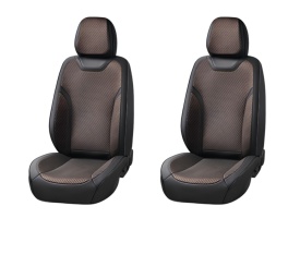 Set huse scaune auto premium universale, fata-spate, piele ecologica si material textil, culoare negru cu maro - Img 3