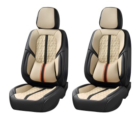 Set huse scaune auto premium universale, fata-spate, piele ecologica, culoare negru cu bej - Img 2