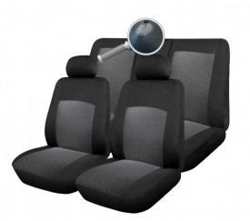 Set huse scaune auto, universale, fata-spate, bancheta spate fractionata, jacquard, negru cu gri - Img 3