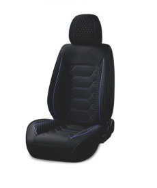 Set huse scaune auto universale, material textil negru cu dunga albastra, fata-spate - Img 2
