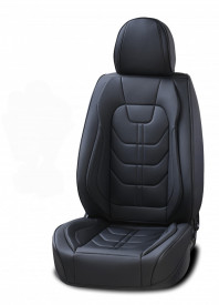 Set huse scaune auto universale, piele ecologica negra cu piele ecologica perforata neagra, fata-spate