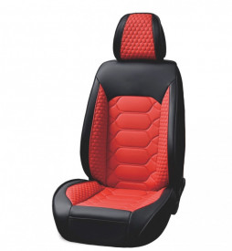 Set huse scaune auto universale, piele ecologica negru cu rosu, fata-spate - Img 2
