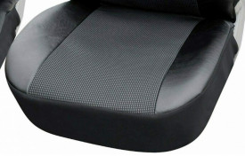 Set huse scaune autoutilitara 2+1 pentru fata culoare negru cu gri, piele ecologica cu textil - Img 7