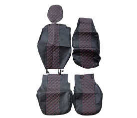 Set huse scaune autoutilitara 2+1 pentru fata culoare negru cu rosu, piele ecologica dedicate Opel Vivaro 2014-2019 VAN - Img 5