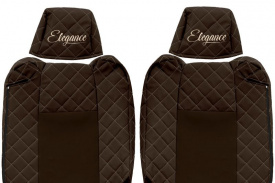 Set huse scaune camion compatibil cu RENAULT T 2014->, Maro, piele ecologica cu velur, tetiere reglabile - Img 2