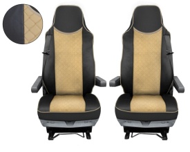 Set huse scaune camion compatibile cu MAN TGX 2007-2021, piele ecologica negru cu crem - Img 3