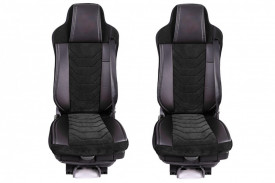 Set huse scaune camion compatibile DAF XF 95, XF 105, LF 45, LF 55, CF, 1997-2012, piele ecologica cu catifea, negru cu negru - Img 1