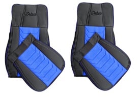 Set huse scaune camion compatibile DAF XF euro 6 2012-2021 negru cu albastru, piele ecologica cu catifea