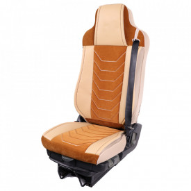 Set huse scaune camion compatibile IVECO STRALIS 2002-2019, piele ecologica cu catifea, crem cu maro - Img 2