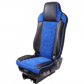 Set huse scaune camion compatibile RENAULT PREMIUM II 2005-2013, piele ecologica cu catifea, negru cu albastru - Img 2