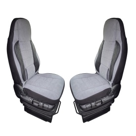 Set huse scaune camion compatibile SCANIA R G P 2005-2016, tetiere integrate, piele ecologica cu catifea, negru cu gri