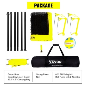 Set profesional de volei cu fileu, pentru exterior, 81 cm x 91 cm, stalpi din otel cu inaltime reglabila, cu minge de volei din PVC, pompa, geanta de transport, plasa de volei rezistenta pentru curte, plaja, gazon - Img 5