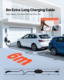 Statie incarcare mobila, Wallbox mobil, 7,4 kW 32A, incarcator portabil EV tip 2, incarcator auto monofazat pentru vehicule electrice cu cablu de incarcare de 6 m, priza CEE, ecran LCD, statie de incarcare EV reglabila, cutie de control IP66 - Img 4