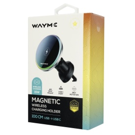 Suport auto magnetic pentru telefon, prindere in grila aer, cu incarcator inductiv de 15W + cablu USB > USB-C 100 cm - Img 5