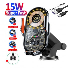 Suport auto pentru telefon inteligent, cu incarcator wireless, incarcator fara fir pentru masina - Img 7