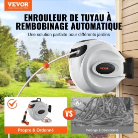 Tambur pentru furtun retractabil, Tambur pentru furtun de apa, lungime furtun 25m pivotant 180° Montat pe perete - Img 3