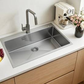 Chiuveta de bucatarie de 85 cm cu o singura cuva, lavoar incorporat in otel inoxidabil cu accesorii, chiuveta de spalat vase pentru rulote, bucatarie, spalatorie, bar