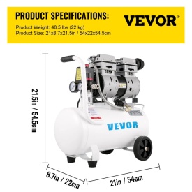Compresor de aer 25L, portabil, 1 CP, fara ulei, rezervor de otel 750 W, compresor de aer 115 PSI, compresor ultra silentios pentru reparatii la domiciliu, umflarea anvelopelor - Img 7