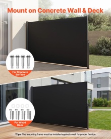 Copertina laterala retractabila, paravan lateral retractabil pentru terasa 180x300 cm cu tesstură din poliester 180 g/m², paravan de soare impermeabil, separator de camera pentru gradina, balcon, piscine, terasa, negru - Img 3