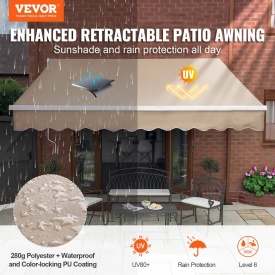 Copertina retractabila manuala, 400x240 cm, pentru terasa exterioara, parasolar retractabil, adapost pentru usa si fereastra din poliester rezistent la apa, cu maner manivela pentru curte, balcon - Img 4