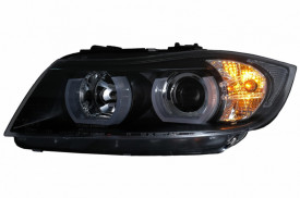 Faruri Halogen U-Led 3D Dual Halo Rims compatibil cu BMW Seria 3 E90 Limuzina E91 Touring (03.2005-08.2008) LHD Negru - Img 3