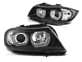 Faruri Xenon U-Led 3D Dual Halo Rims compatibil cu BMW Seria 3 E90 E91 2005-2008 Fundal Negru - Img 6