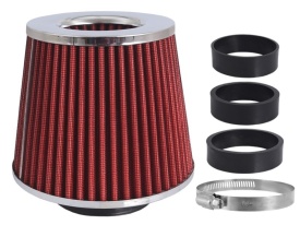 Filtru de aer sport conic 155x130x120 mm, rosu/crom, adaptoare: 60, 63, 70 mm