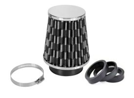 Filtru universal de aer sport carbon conic 155x120x76 mm, culoare crom, adaptoare: 60/65/70 mm - Img 6