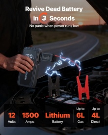 Jump Starter, 1500A, Jumper Baterie Auto, Booster Portabil Baterie Litiu 12V, Jump Box cu Lanterna in 3 moduri si cabluri, pentru motoare de pana la 6L Benzina si 4L Diesel - Img 3