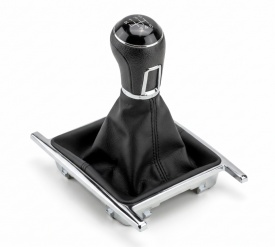 Nuca schimbator de viteze cu rama si manson piele ecologica compatibil cu VW Amarok 2010-2022, 6 trepte, culoare negru cu crom
