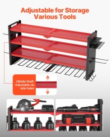 Organizator de scule electrice, suport de perete, suport de depozitare cu 4 straturi cu 8 suporturi pentru burghie, suport de depozitare scule cu placi laterale perforate, organizator de scule pentru garaj sau atelier - Img 6