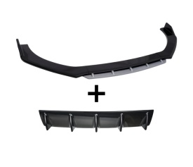 Pachet exterior Prelungire bara fata Megane Design, negru lucios cu buza gri, 4 piese, lungime 180 cm si Difuzor auto de bara universal culoare Negru Lucios
