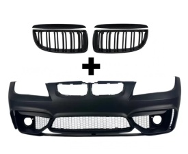 Pachet tuning Bara Fata compatibil cu BMW Seria 3 E90 E91 2004-2008 M4 CS Design, PDC, cu proiectoare si Grile Centrale Duble compatibil cu BMW Seria 3 E90 E91 Pre-LCI 2004-2008 M-Design Negru Lucios