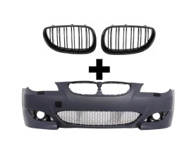 Pachet tuning Bara Fata compatibil cu BMW Seria 5 E60 E61 2003-2010 M5 Look, fara senzori de parcare si Grile Centrale compatibil cu BMW 5 Series E60 E61 2003-2009 Negru Lucios M Design