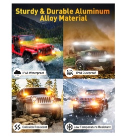 Proiector Led bar pentru motocicleta 4x4, atv, suv, camion, tractor, 12-24V, 40W, alb-portocaliu - Img 6